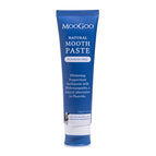 MooGoo Natural Moothpaste on white background, fluoride-free toothpaste with calcium hydroxyapatite for cavity prevention