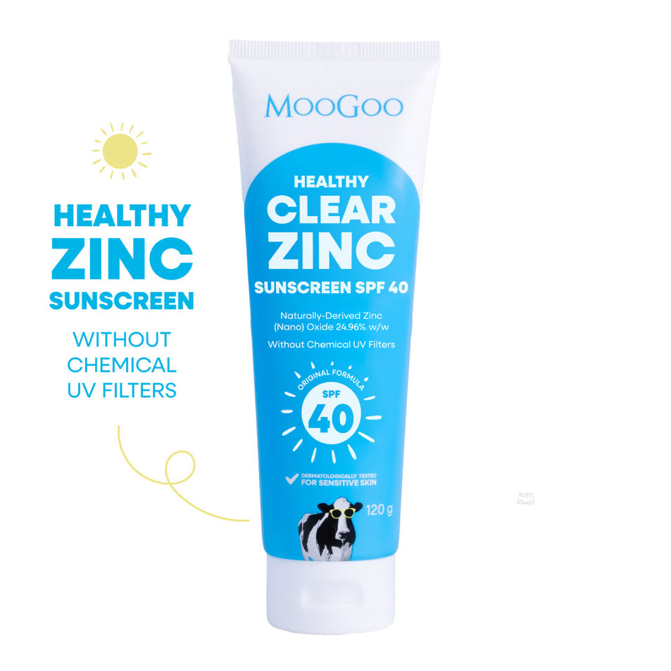 MooGoo SPF 40 Natural Sunscreen 120g, clear zinc oxide cream for face and body, non-greasy, suitable for babies and all skin types